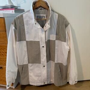 IZZI Y2K Colorblock Utility Jacket Tan White Cargo Streetwear 🤍